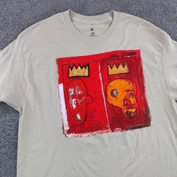 Jean-Michel Basquiat Graphic TShirt Mens Medium Tan Beige Crown Art Tee RN110927 - Picture 3 of 7